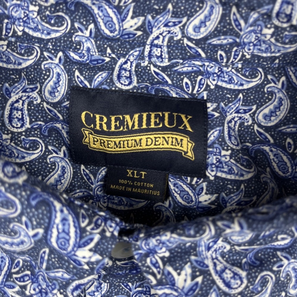 Cremieux Premium Denim Shirt Mens XLT Paisley Stretch Button Flip Cuff - Picture 5 of 12